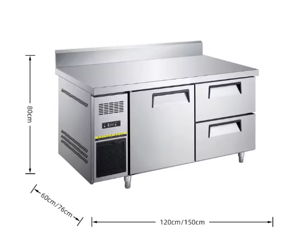 NE-1012 Two Drawer 1 Door Commercial Kitchen Food Prep Work Table Salad Vegetables Chiller Refrigerator Freezer with Backsplash